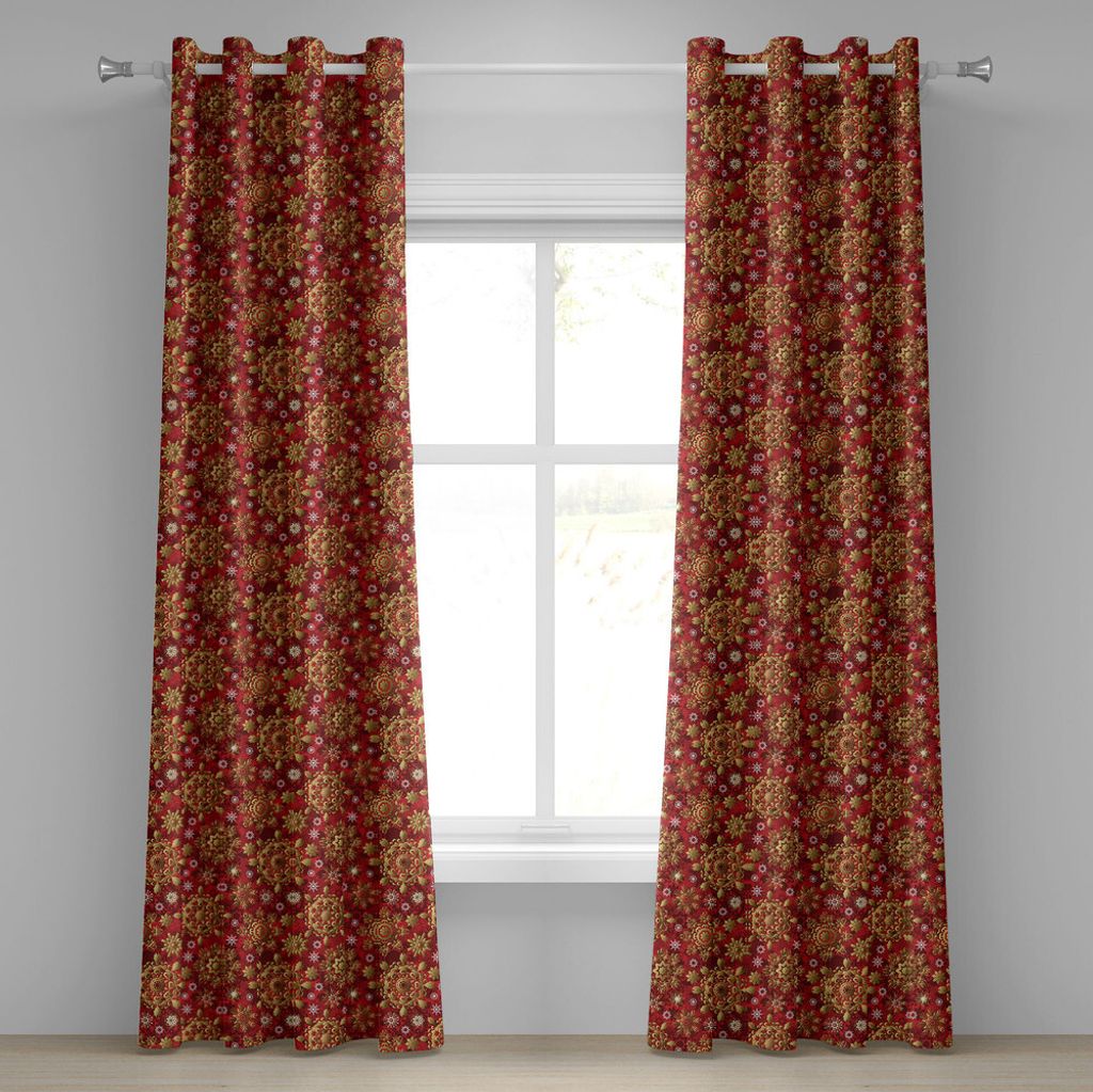 ABAKUHAUS Red Mandala Ösenvorhang, Weihnachten Neujahr Ornamente inspiriert ethnische Floral Design, Dekorative 2-Panel-Fenstervorhänge, 280 cm x...