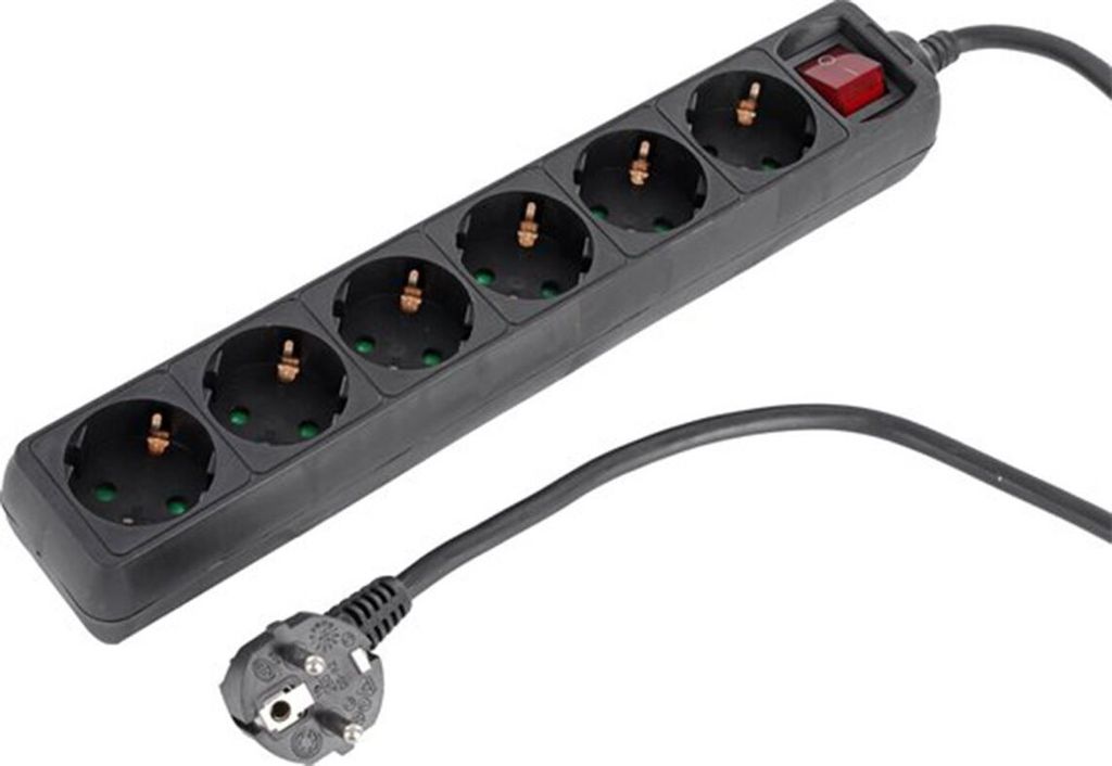 Grundig Steckdosenleiste mit Schalter 6Fach 16A/250V - Steckdose 1,5M - Verlängerungskabel max. 3680W - Schwarz