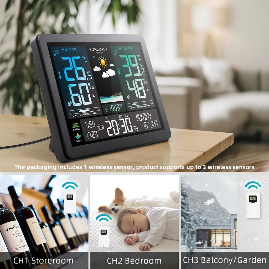 Station météo électronique multifonctions pour bureau à domicile ABS