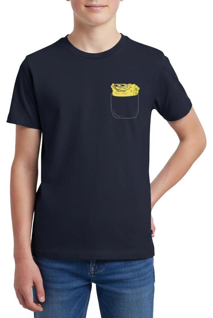 Spreadshirt SpongeBob Schwammkopf Brustmotiv Fanartikel Teenager Premium T-Shirt, 158/164 (12 Jahre), Navy
