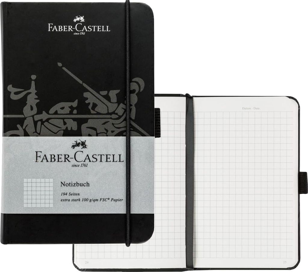 FABER-CASTELL Notizbuch DIN A6 kariert schwarz 194 Seiten