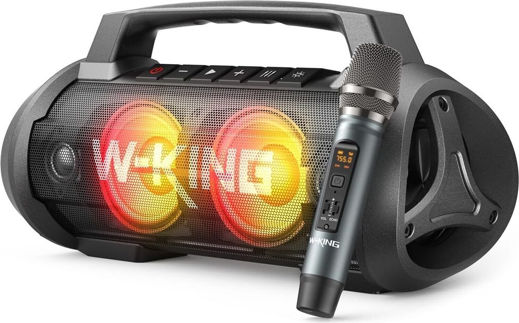 W-KING 120W PEAK Bluetooth Lautsprecher mit Mikrofon, 70W Party Musikbox, HiFi Stereo, Super Bass, EQ, LED Licht, 42H Akku, Powerbank, TF, MIC-IN, AUX