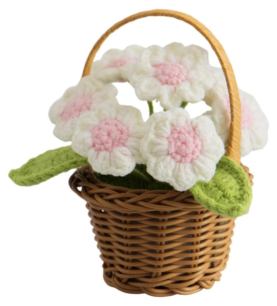 Gehäkelte Topfblumendekoration, handgefertigtes Strickblumenornament, fertige handgewebte Blume, Tischdekoration für Zuhause oder Büro