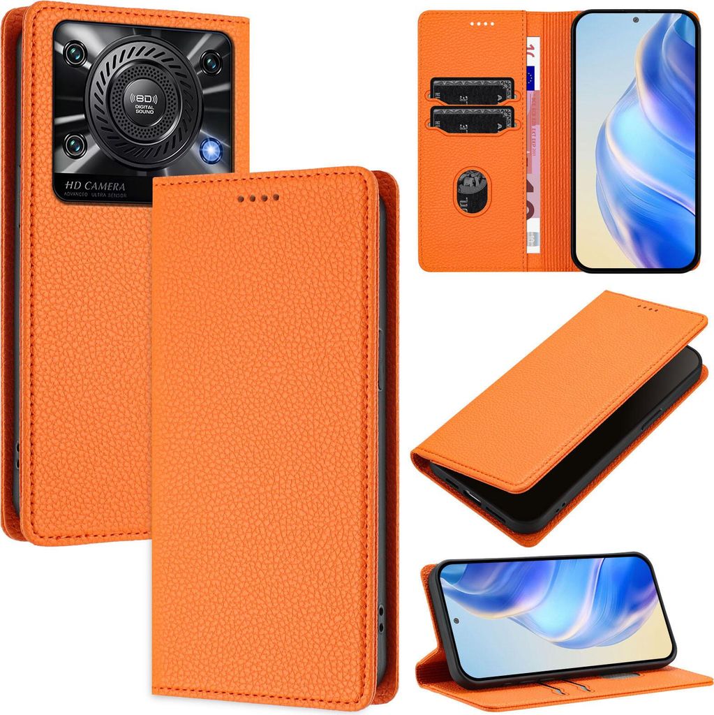 Litchi Leder Handyhülle für Oukitel C60 Wallet Kartenfächer Standfunktion Hülle Orange