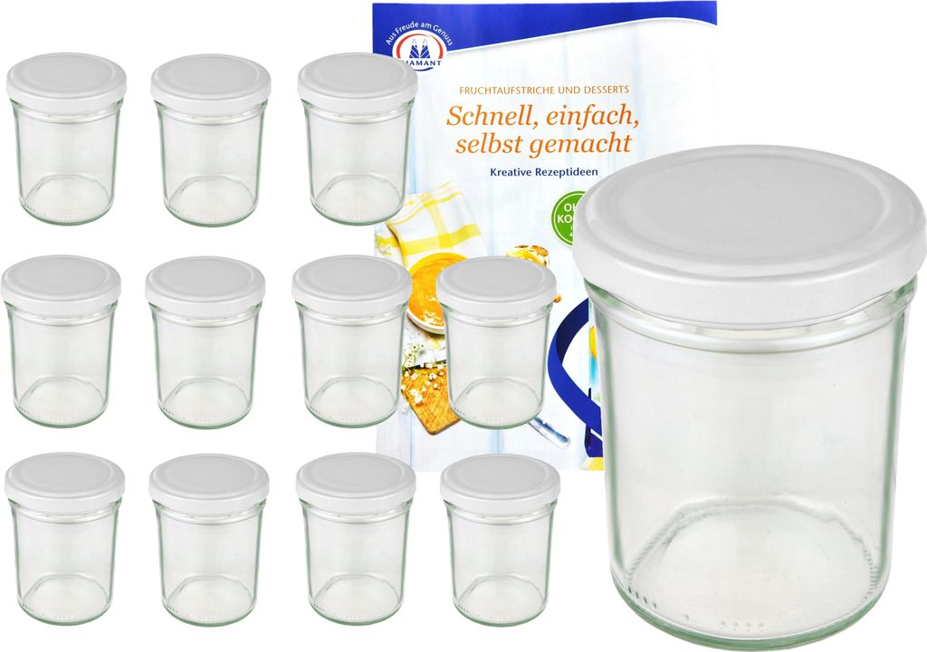12er Set Sturzglas 230 ml HOCH To 66 weißer Deckel Einkochgläser Gläser Glas incl. Rezeptheft