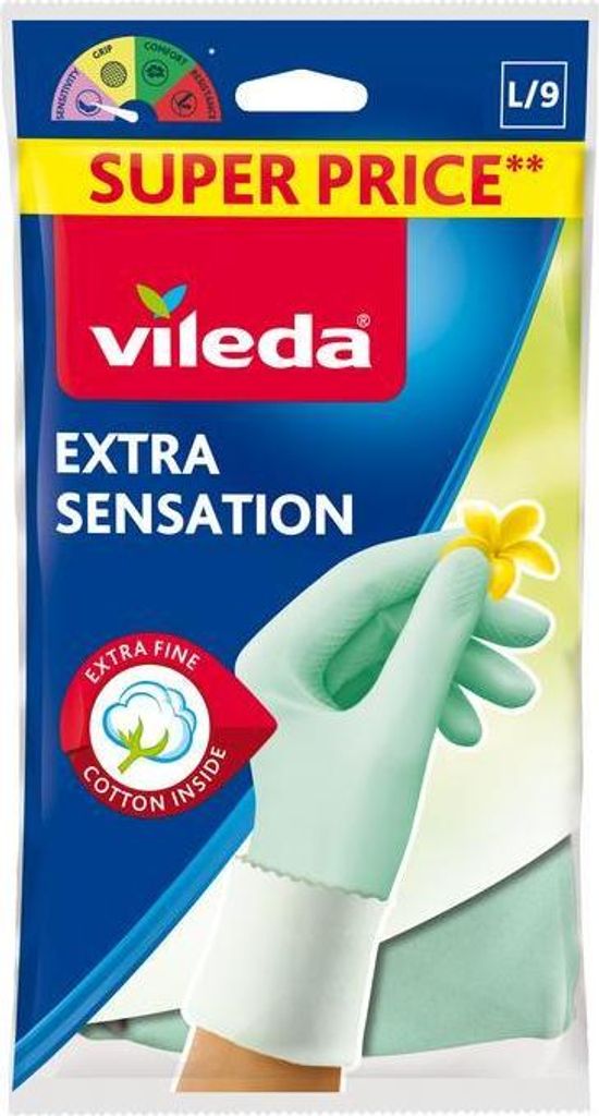 Vileda Extra Sensation Household gloves Green Cotone, Latex Immagine del prodotto 