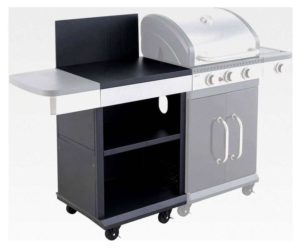 Fidgi Servierwagen - Wagen mit Arbeitsfläche für Fidgi 3 & 4 Grill - Bewegliches Möbelstück auf Rollen - Stauraum, Schwarz/Edelstahl