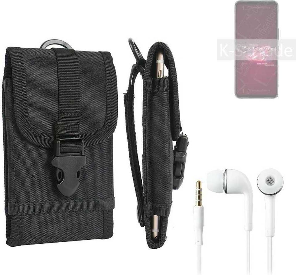 K-S-Trade Holster Schutz Hülle kompatibel mit Asus ROG Phone 6 Gürteltasche Handy Hülle Tasche outdoor Seitentasche schwarz 1x + Kopfhörer
