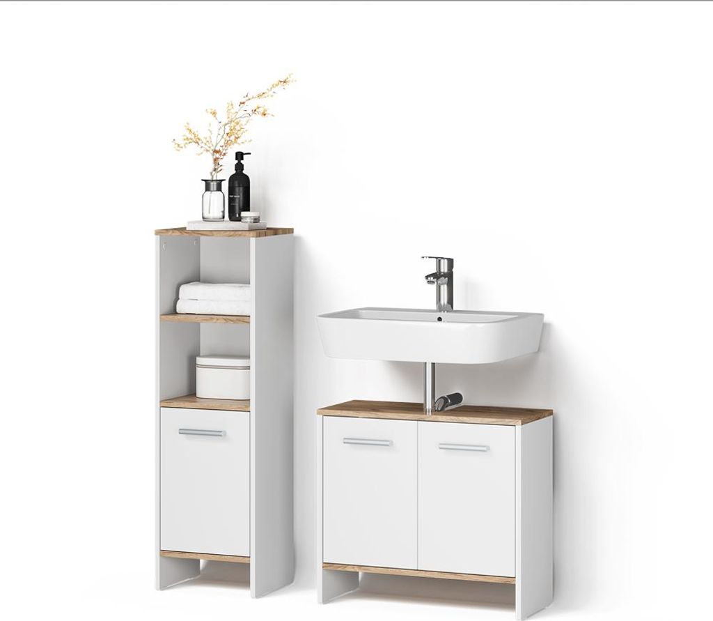 Badezimmermöbel-Set Livinity Amalfi Weiß/Goldkraft Eiche 2 Teile, Model 59312