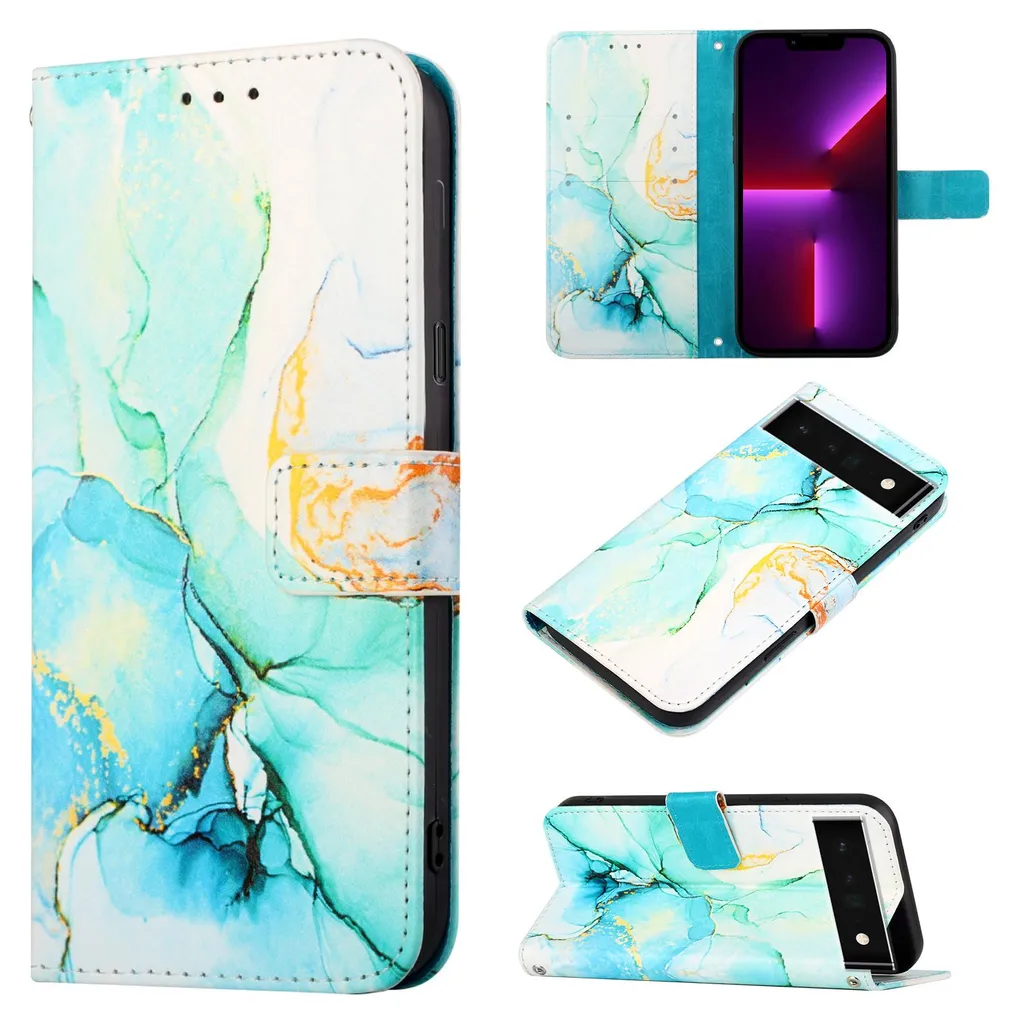 Cover Pixel 6 Pro Effetto Marmo Verde - Lusso in Ecopelle con Stand