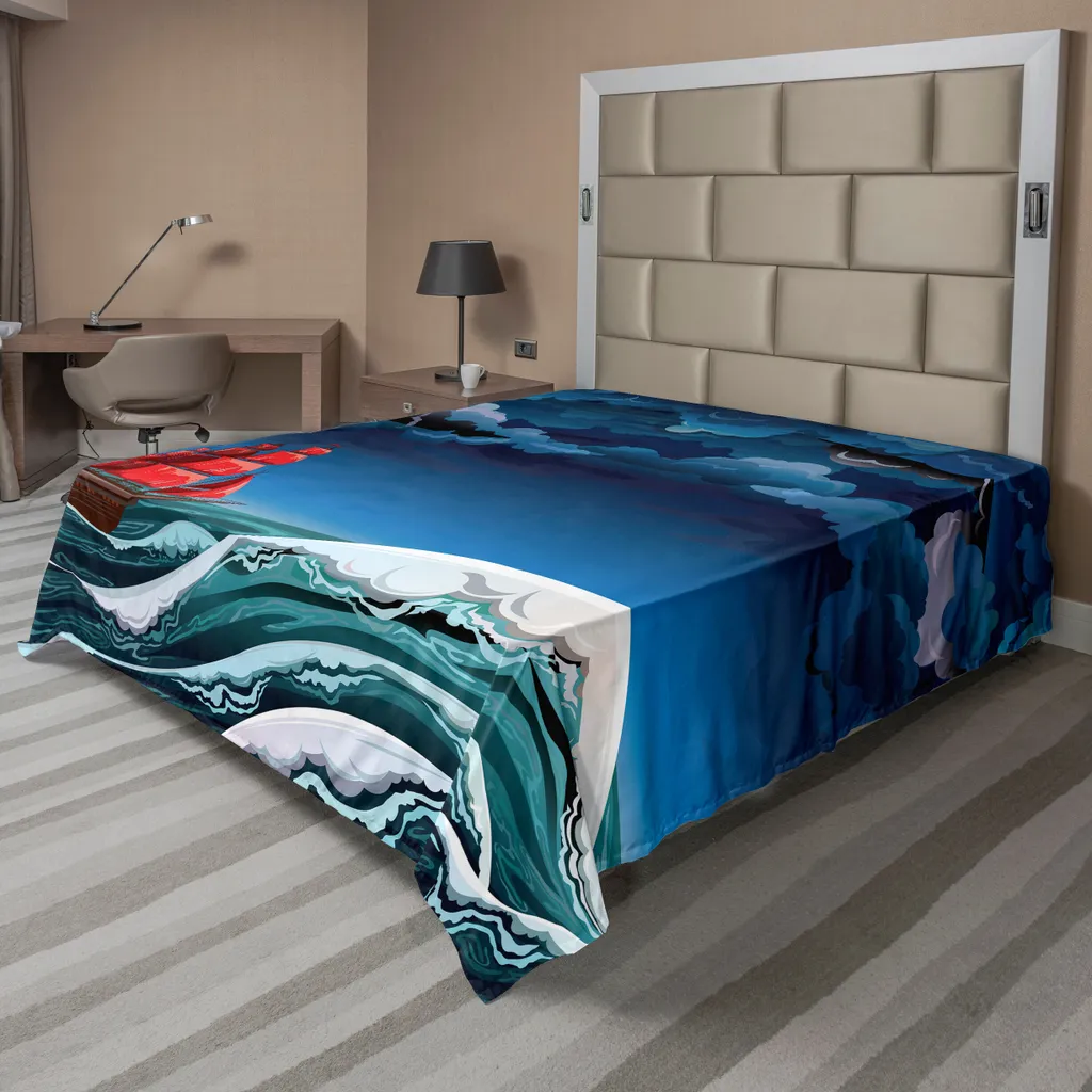 Drap de lit nautique 275 x 260 cm ABAKUHAUS imprimé voiliers vintage