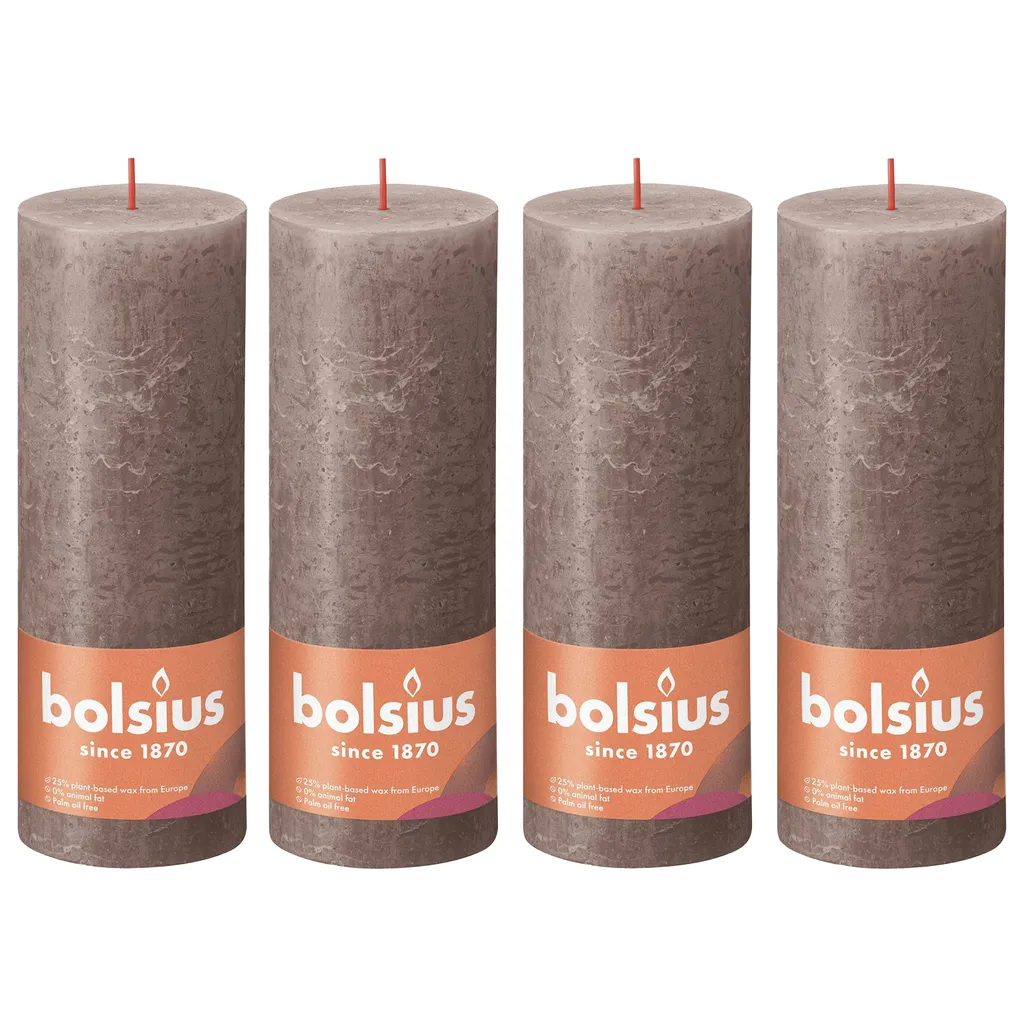 Bougies déco taupe pour centre de table - Set de 4 piliers 19 cm rustiques