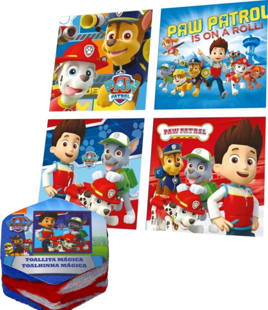 4x Paw Patrol Zauberhandtuch Kinder für Jungen & Mädchen - Magisches Handtuch Set - Magic Towel als Kinder Gästehandtuch - Handtücher 30x30 klein