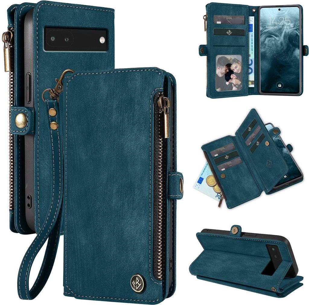 Handy Hülle für Google Pixel 7a Geldbeutel Geldbörse RFID Schutz Klapphülle Cover Schutzhülle Wallet Farbe: Petrol