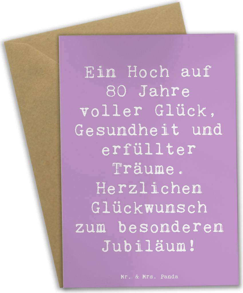 Mr. & Mrs. Panda Beileidskarte Spruch 80. Geburtstag Freude - Lavendeltraum - Geschenk, einladungskarten, hochzeitskarten, Grußkarte, osterkarte, ...