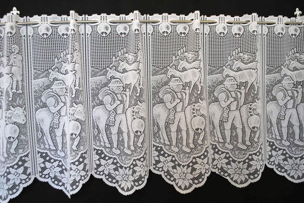 Gardinen Kranzusch Scheibengardine Kühe u. Alphirte 45x171 cm H/B Weiß Bistrogardine Vorhang Küche 1er Pack