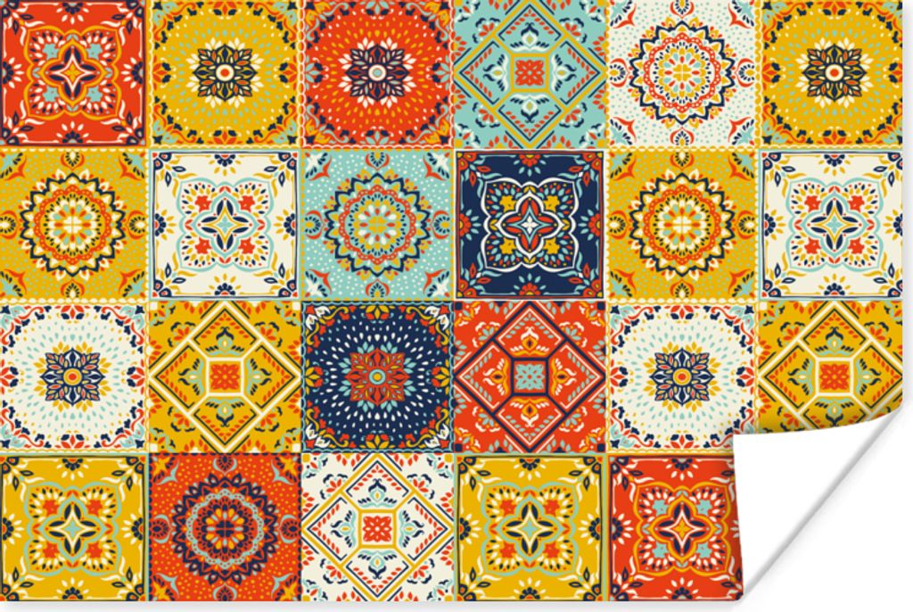 MuchoWow Poster Vintage - Blumen - Muster - Weiß - Orange 120x80 cm - Bilder