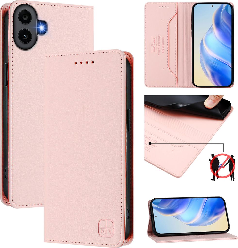 Lederhülle für Nothing CMF Phone 1 Hülle Flip Brieftasche Kartenfächern Ständer Schutzhülle Pink