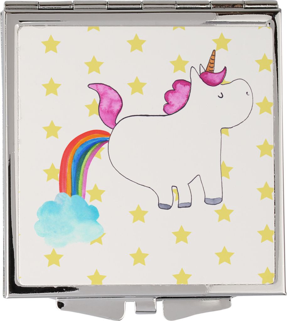 Mr. & Mrs. Panda Handspiegel Einhorn Pupsen - Weiß - Geschenk, Unicorn, Regenbogen, Pups, Freundin, Kosmetikspiegel, Lustig, Taschenspiegel, Klapp...