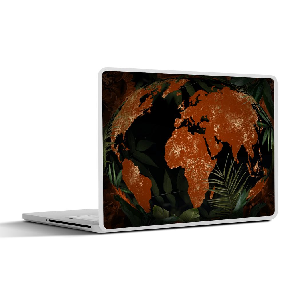 MuchoWow Laptop Aufkleber Sticker Cover Weltkarte - Pflanzen - Globus 30x22 cm - Laptop-Sticker