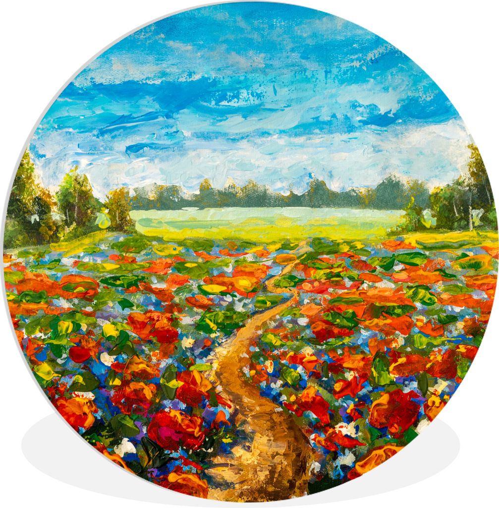 MuchoWow Rundes Wandbild - Runde Bilder Malerei - Ölfarbe - Blumen - Natur Ø 30 cm Kreis Wanddekoration Kunststoff - Wandkreis - Wandschmuck - ...