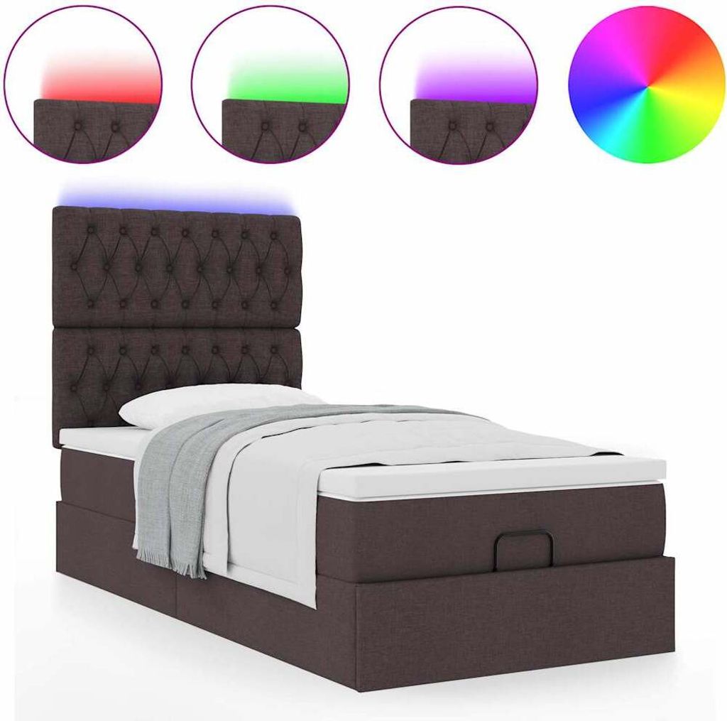 Ottoman-Bett mit Matratze & LEDs Dunkelbraun 80x200 cm Stoff