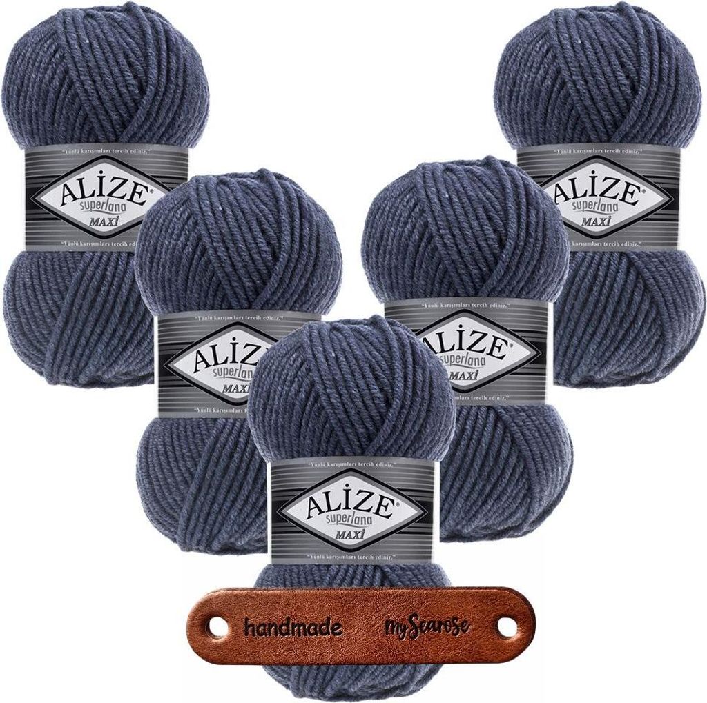 5 x ALIZE Superlana Maxi 203 Denim Melange mit Label