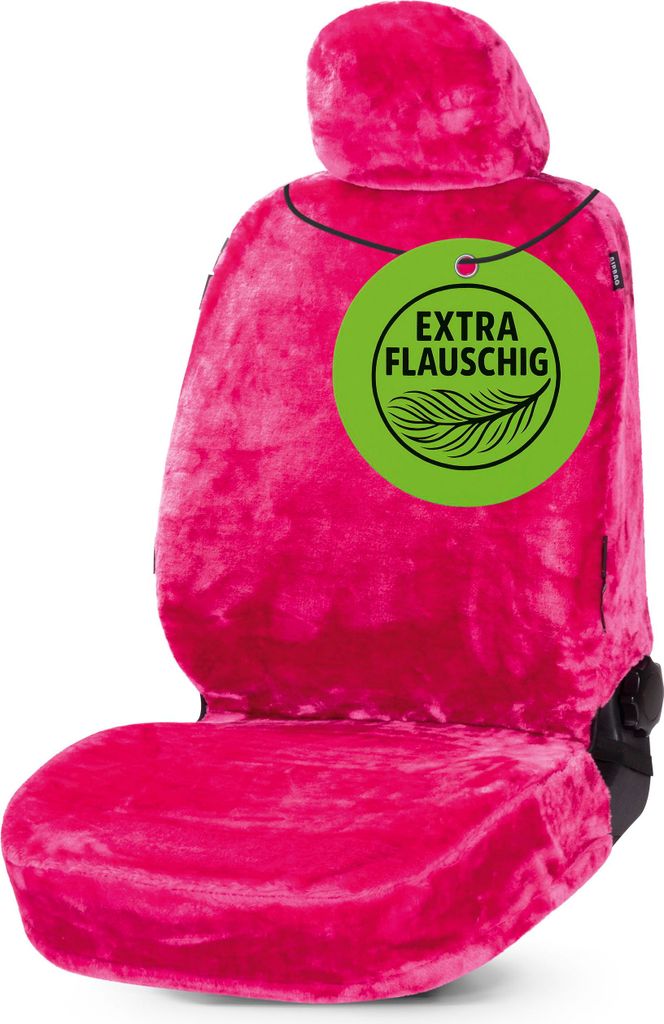 WALSER Autositzbezug Teddy, Sitzbezug Kunstfell, Auto-Schonbezug in Lammfell-Optik, flauschiger Plüsch-Schonbezug vegan pink