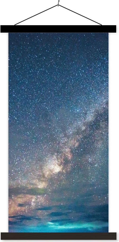 MuchoWow Textilposter Sterne - Sonnensystem - Türkis - Jungen - Mädchen - Kinder 40x80 cm mit schwarzem Rahmen - Wandemalerei