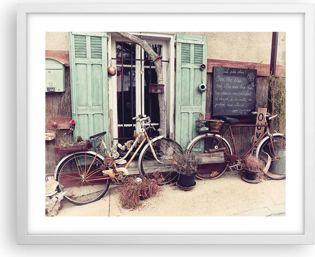Gerahmtes Poster - Weißer Rahmen - Fahrräder Vintage Mietshaus - 50x40 cm - Wand Bild - Wanddeko - Wandbilder - Kunstposter - Wandposter - Bilder...