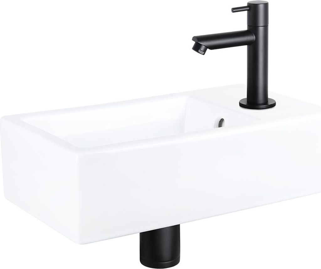Differnz Force Aufsatzwaschbecken 40x22x11,5 cm – Waschbecken Bad aus Keramik Weiß – Mit Wasserhahn Bad in Schwarz – Waschtisch mit Standard...