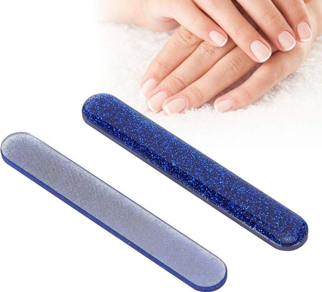 Set von 2 Professionellen Nanoglas-Nagelfeilen - Tragbare Glasnagelfeile - Nail Art Polierfeile - Nagelfeilen und Buffer - Nail Art Polierfeile (blau)