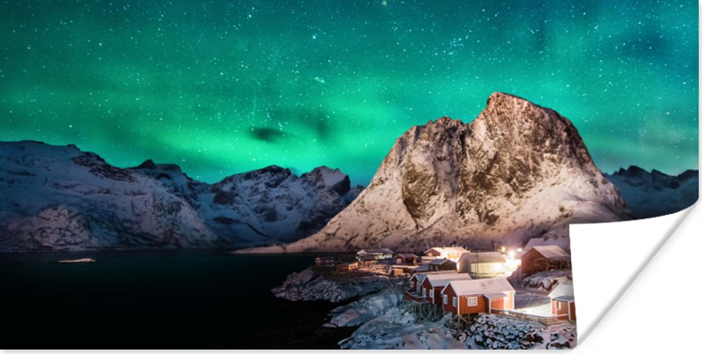 MuchoWow Poster Nordlichter - Berge - Norwegen 150x75 cm - ohne Rahmen