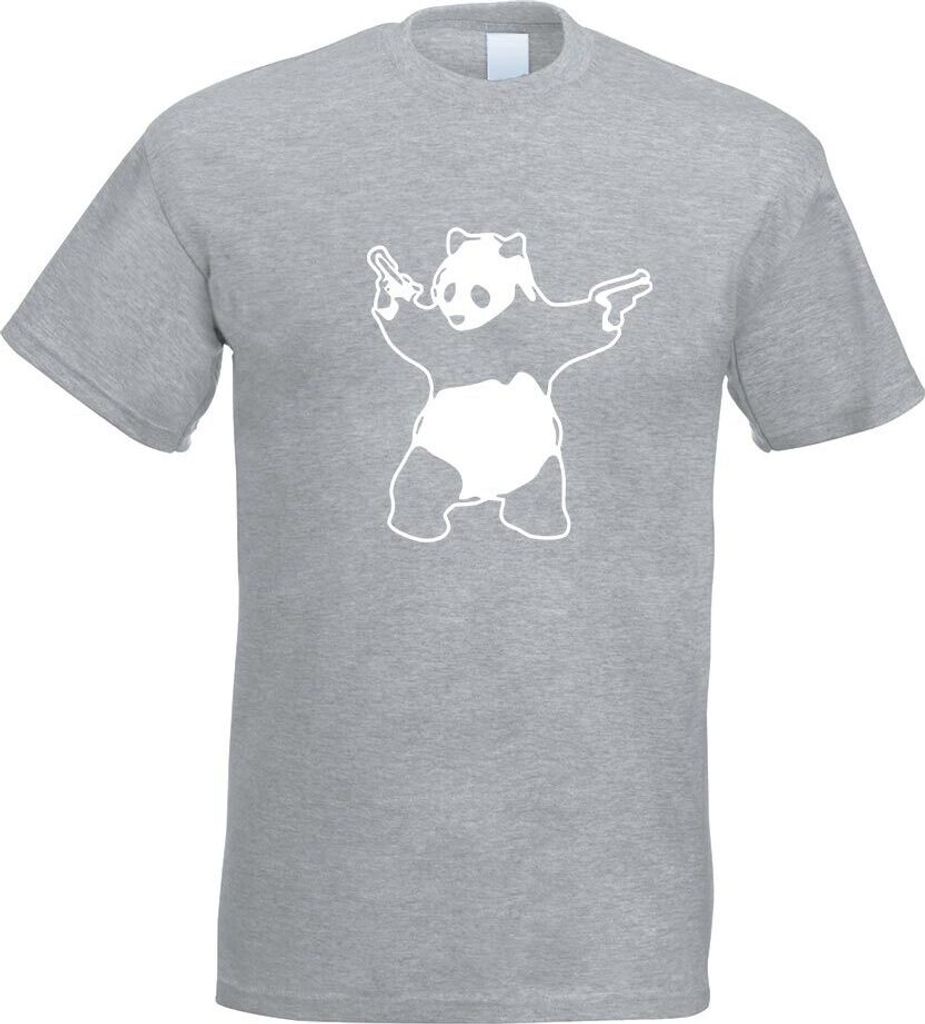 Kiwistar - T-Shirt - Graumeliert - Panda with Guns Motiv Bedruckt Funshirt Design Print - mit Motiv Bedruckt - Funshirt Design - Sport - Freizeit -...