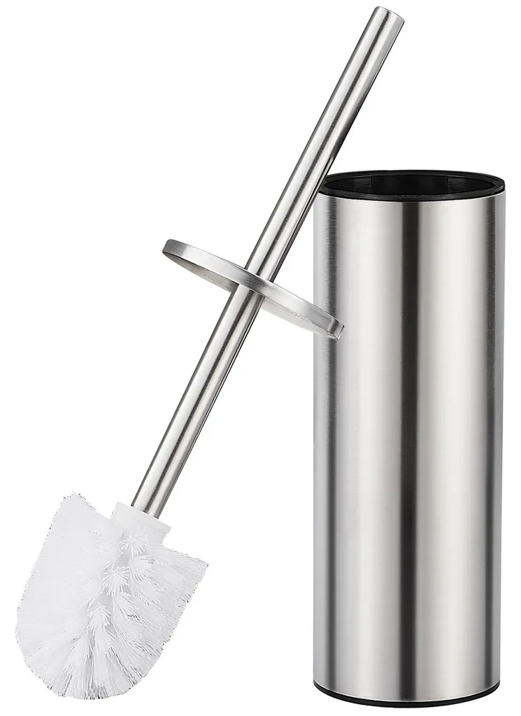Ensemble pot et balayette de toilettes sur pied inox brossé argent