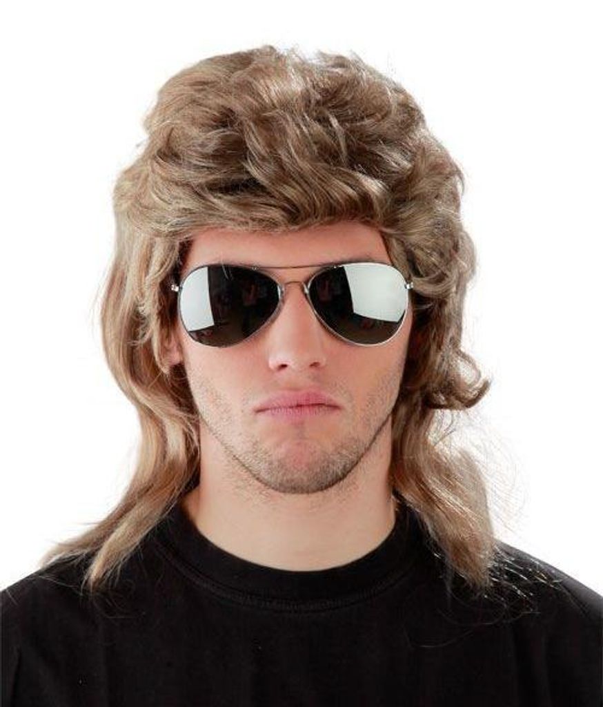 80er Jahre Vokuhila Perücke + verspiegelte Pilotenbrille Produktbild 