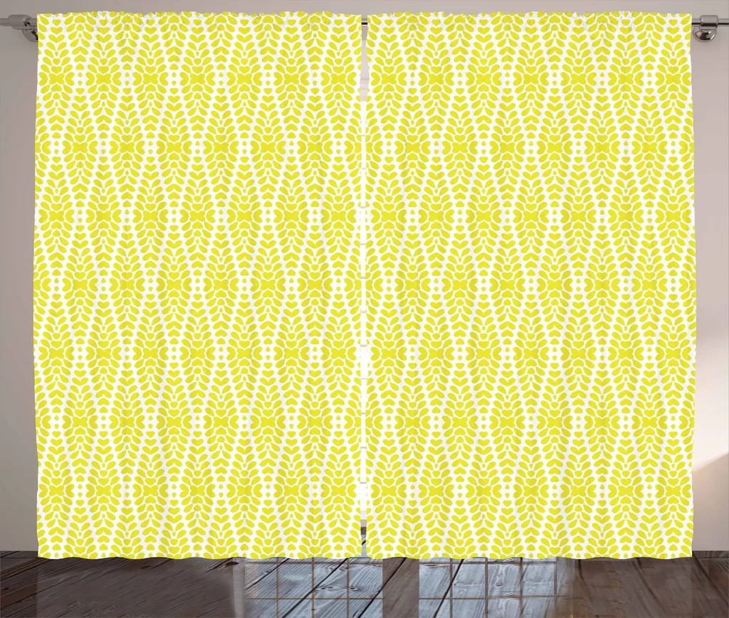 ABAKUHAUS Tenda geometrica rustica, foglie a forma di diamante, tenda con passanti e ganci per camera da letto, 280 x 175 cm, giallo, verde e bianco