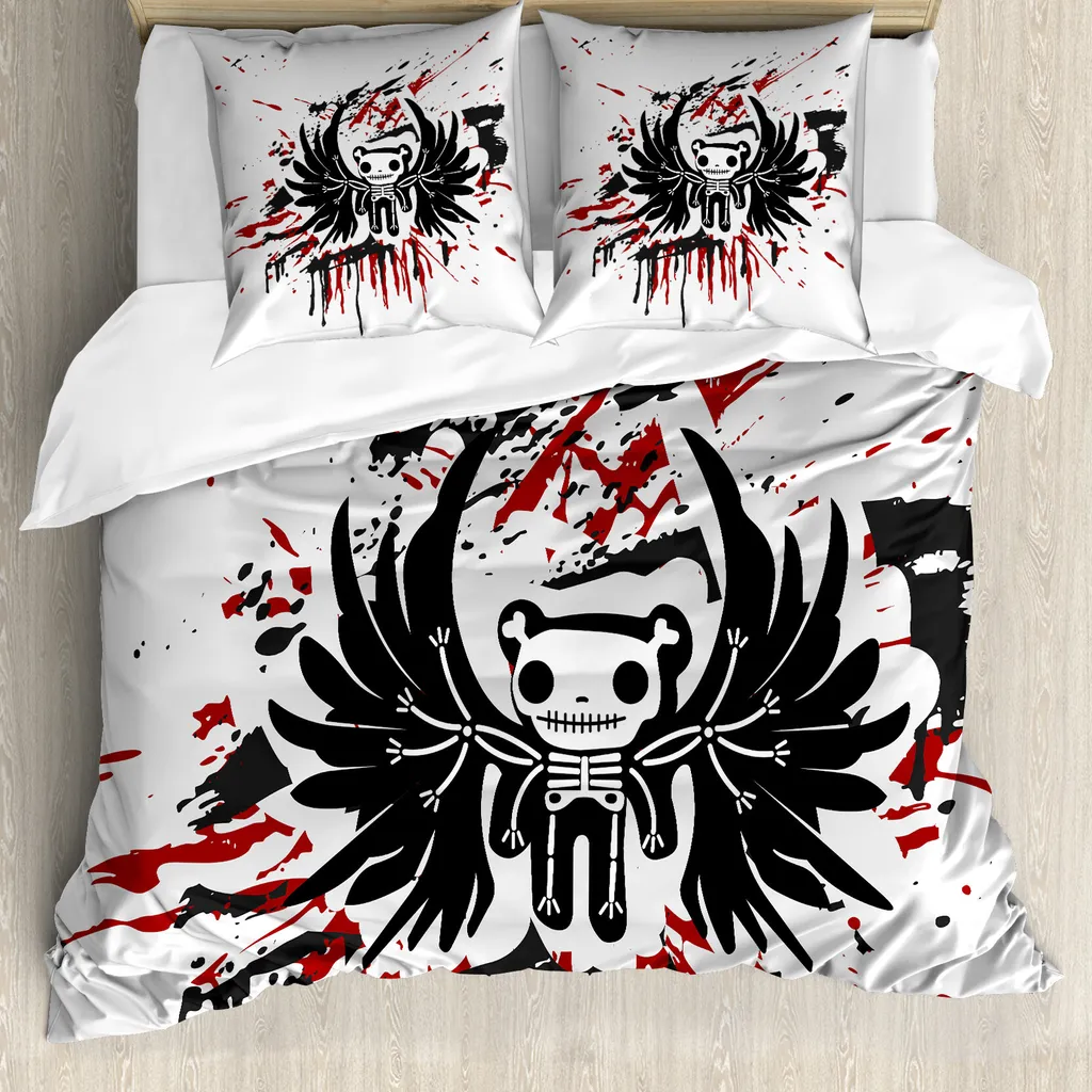 Housse de couette Halloween ABAKUHAUS Crâne 155x220cm Noir Perle