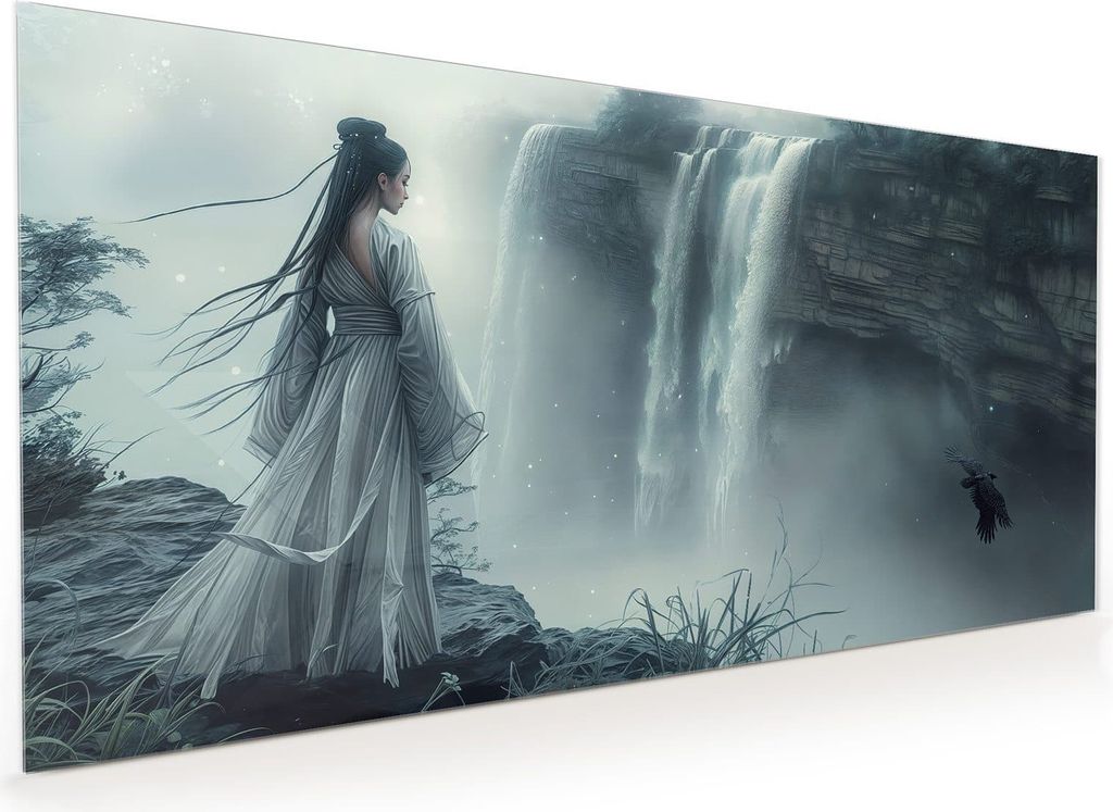 Küchenrückwand Spritzschutz Glas mit Motiv Frau Am Wasserfall 40 x 40 cm