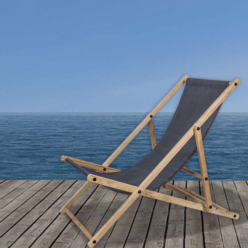 Liegestuhl Relaxliege Sonnenstuhl 120kg Chair Liege Gemühtlicher Klappbar Holz Grau