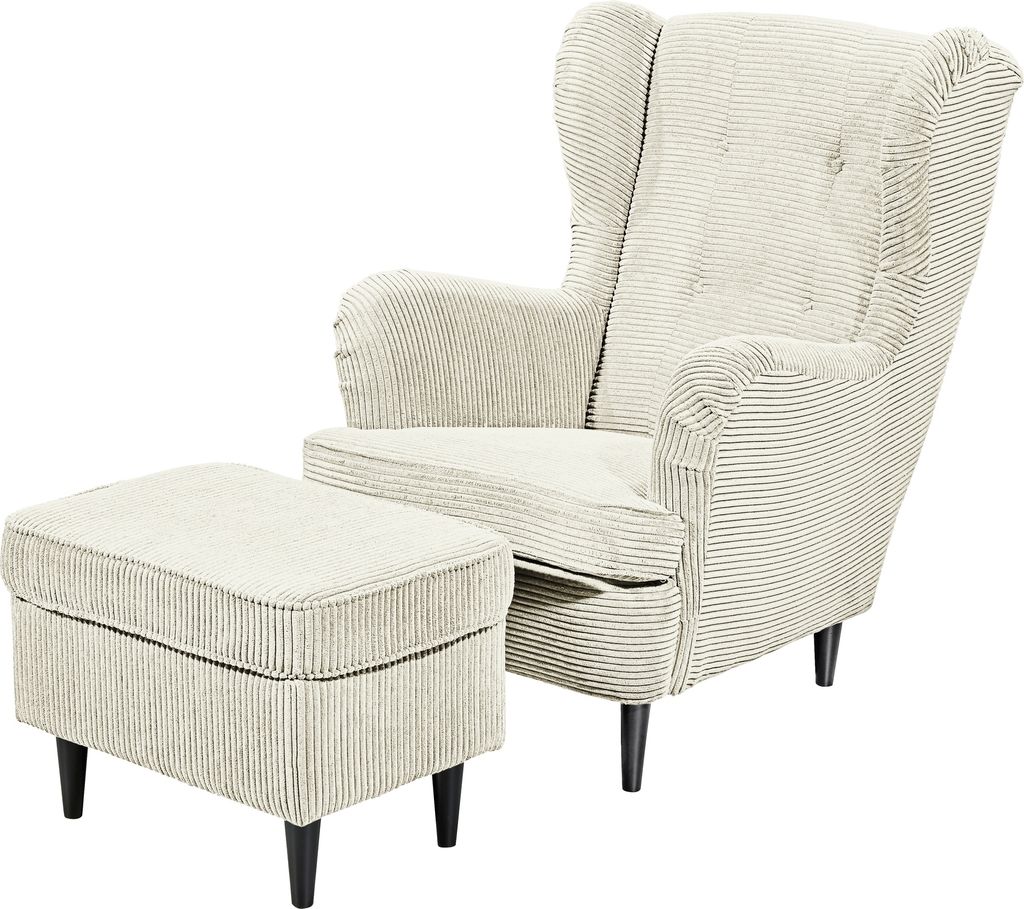 Ohrensessel >OSKAR< (Sessel und Hocker) in Cream - 78x102x98 (BxHxT)