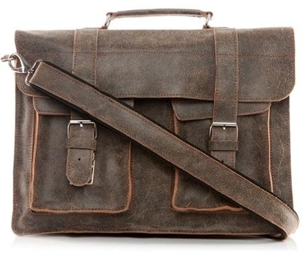 Hellbraune Vintage-Herren-Arbeitstasche aus Leder mit Taschen BV45