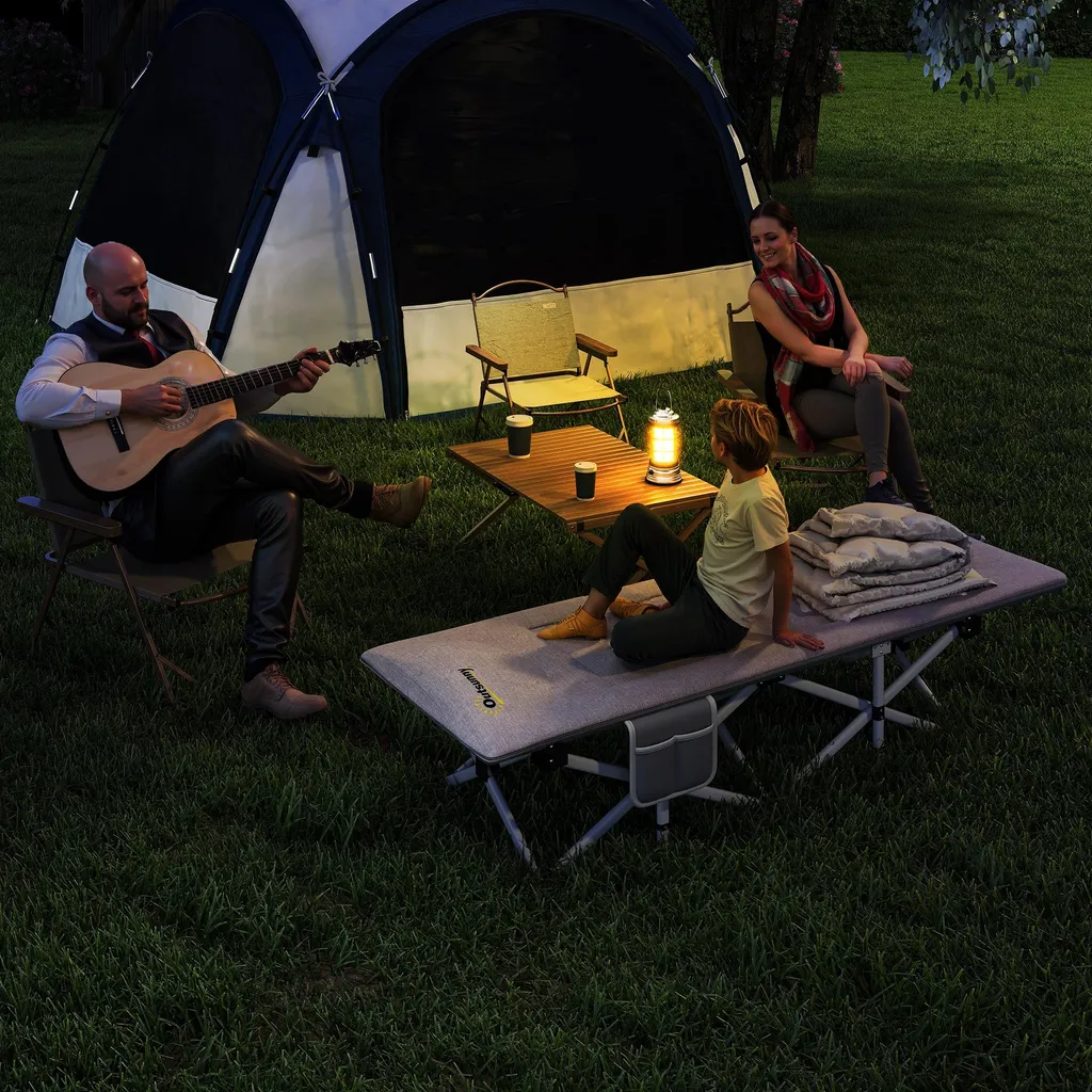 Lit de camping robuste 200 kg pliable avec matelas et poche de rangement - 9