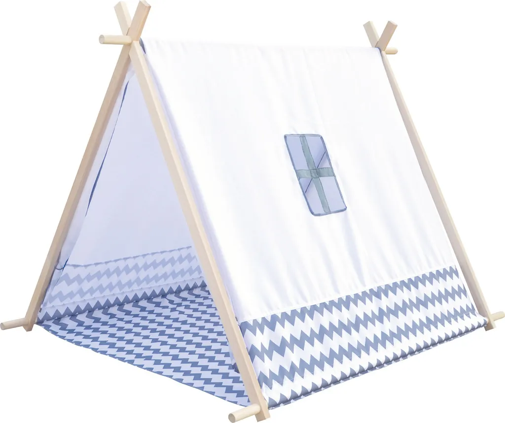 Tente de jeu Bino blanc-gris : toile de coton et bois pour tipi enfant