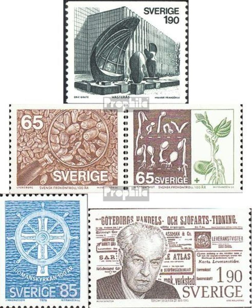 Briefmarken Schweden 1976 Mi 936y,941-942,950,951 (kompl.Ausg.) postfrisch Kunst