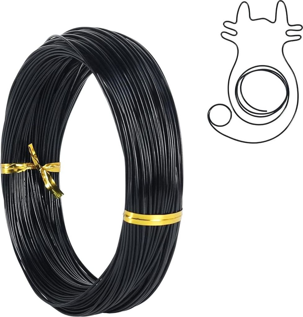 Basteldraht Schwarz 1mm x 30 m, Draht zum Basteln Schmuckdraht Aluminiumdraht Bindedraht Modellierdraht Draht Rostfrei für Schmuckherstellung Bast...