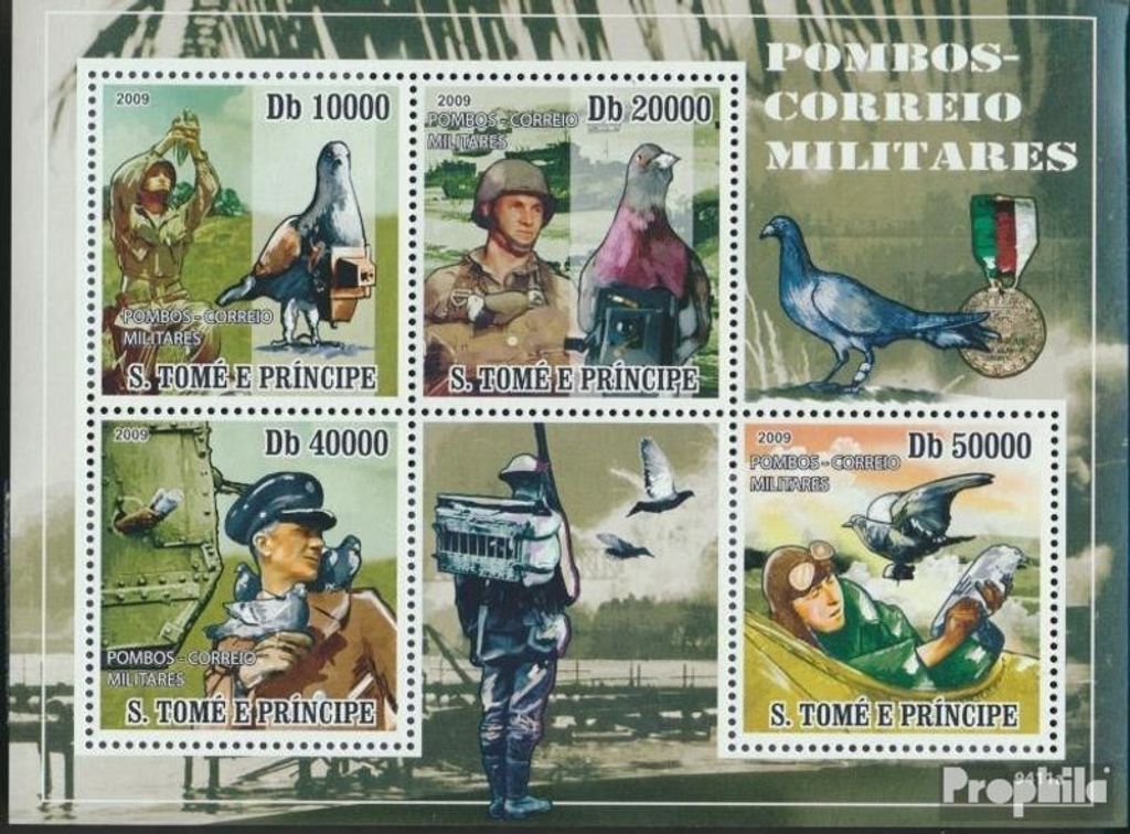 Briefmarken Sao Tome e Principe 2009 Mi 4115-4118 Kleinbogen (kompl.Ausg.) postfrisch Brieftauben im Dienste des Militärs