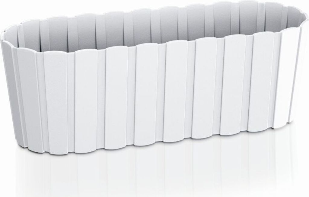 A white rectangular planter with a ribbed texture.