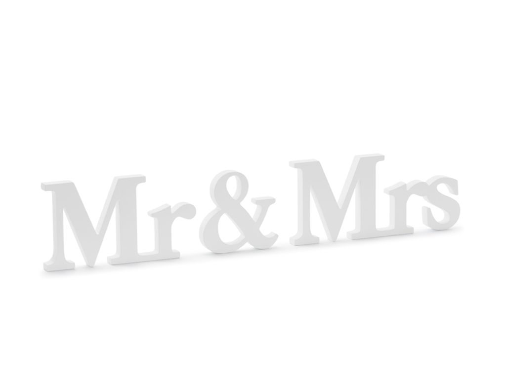 Supporto da tavolo Mr & Mrs in legno decorazione lettere Immagine del prodotto 