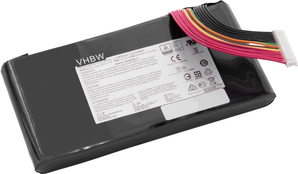 vhbw Akku kompatibel mit MSI GT63 TITAN 8RF-015CN, GT63 TITAN 8RG-014CN, GT63 TITAN 8RG-046, GT63 Titan 8RG Notebook (5225 mAh, 14,4 V, Li-Ion)